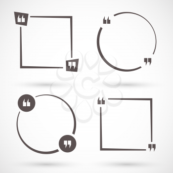 Empty quote square set. Quotation mark speech bubble. Quote box, form, information, text. Vector illustration