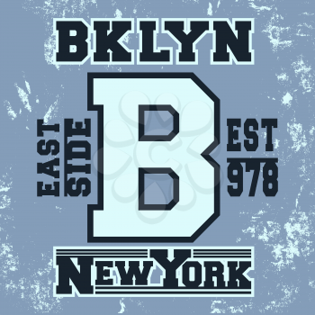 T-shirt print design. Brooklyn New York vintage stamp. Printing and badge applique label t-shirts, jeans, casual wear. Vector illustration.