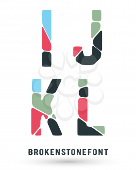 Alphabet broken font template. Set of letters I, J, K, L logo or icon. Vector illustration.