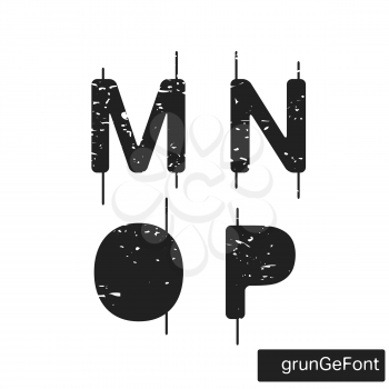 Alphabet grunge font template. Set of letters M, N, O, P logo or icon. Vector illustration.