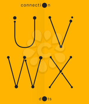 Alphabet font template. Set of letters U, V, W, X logo or icon. Connection dots design. Vector illustration.
