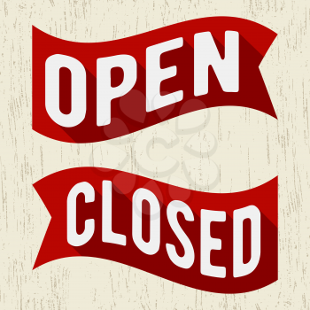 Open and closed signs. Pennant, flag design. Vector illustration