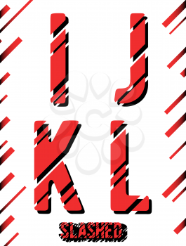 Alphabet font template. Set of letters I, J, K, L logo or icon. Slashed design. Vector illustration.