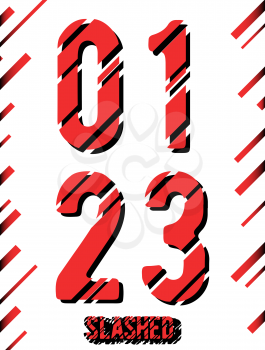 Alphabet font template. Set of numbers 0, 1, 2, 3 logo or icon. Slashed design. Vector illustration.