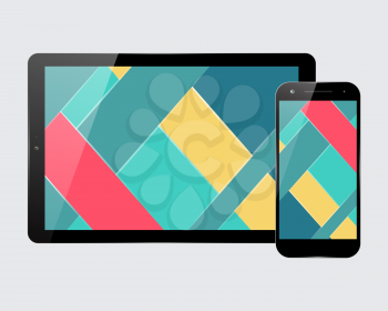 Tablet PC and mobile smartphone. Material design screensaver. Vector illustration.