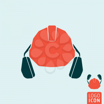 Helmet with headphones icon. Personal protective equipment symbol. Vector illustration
