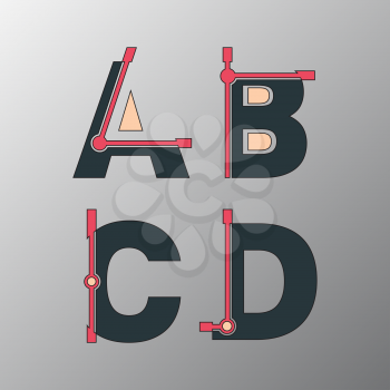 Alphabet font template. Set of letters A, B, C, D logo or icon. Vector illustration