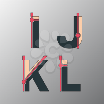 Alphabet font template. Set of letters I, J, K, L logo or icon. Vector illustration