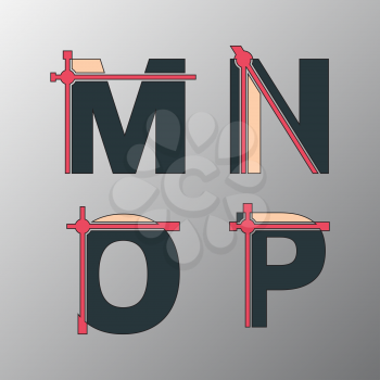 Alphabet font template. Set of letters M, N, O, P logo or icon. Vector illustration