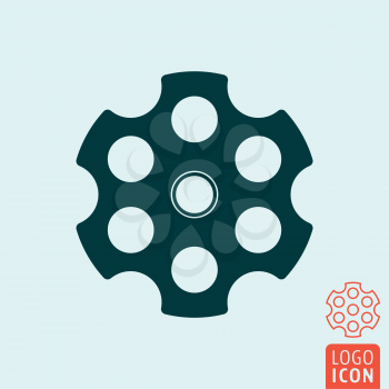 Revolver cylinder icon. Cylindrical rotating part of a revolver with six chambers. Vector illustration