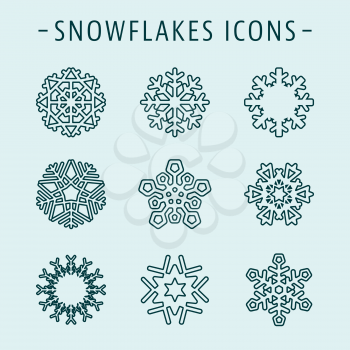 Set of various snowflakes icons. Vector illustration.
