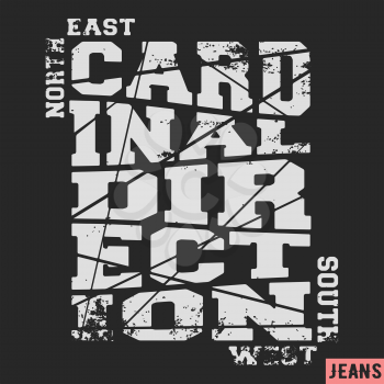 T-shirt print design. Cardinal direction vintage stamp. Printing and badge applique label t-shirts, jeans, casual wear. Vector illustration.