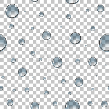 Water drops on transparent background. Seamless pattern. Vector illustration.