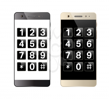 Smartphone with digital keypad. Mobile phone with numbers. Telephone button security lock. Vector illustration.