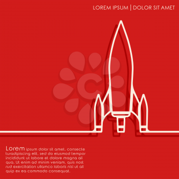 Outline rocket on red background. Cover brochures, flyer, card design template. Vector illustration