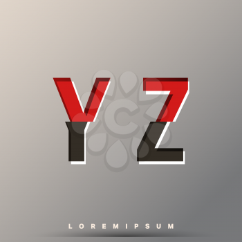 Alphabet font template. Set of letters Y, Z logo or icon glitch design. Vector illustration.