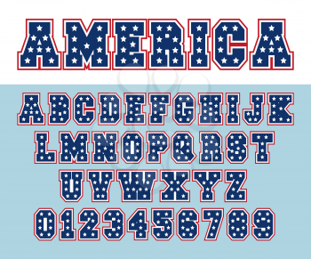Alphabet font template. Letters and numbers USA star design. Vector illustration.
