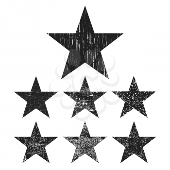 Grunge star collection. Set of black grunge stars isolated on white background. Vector illustration.