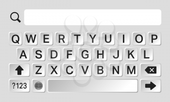 Smartphone keyboard with alphabet buttons and various symbols. Vector illustration.