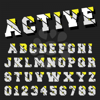 Alphabet font template. Set of letters and numbers active sport design. Vector illustration.