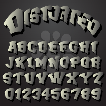 Alphabet font template. Set of letters and numbers distorted design. Vector illustration.