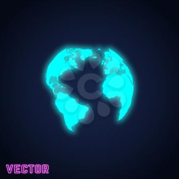 Earth globe sign neon light design. Vector illustration.