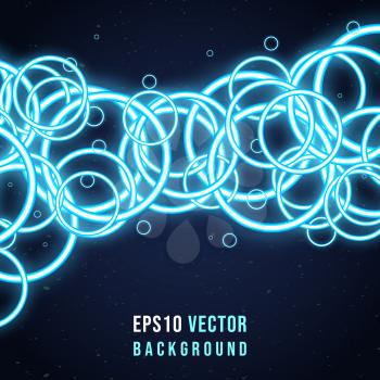 Abstract background with blue neon rings. Vector illustration.