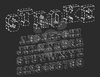 Stroke alphabet font template. Dashed line letters and numbers. Vector illustration.