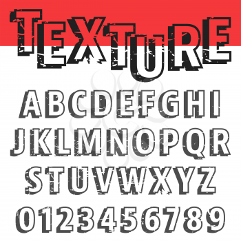 Alphabet font template. Set of letters and numbers old texture design. Vector illustration.