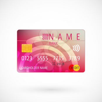 Abstract credit card with shadow isolated on white background. Vector illustration.