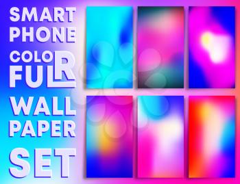 Colorful gradient texture wallpaper templates for smartphone screens. Mobile phone background set. Vector illustration.