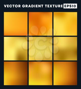 Golden gradient texture pattern set for the background. Vector illustration.