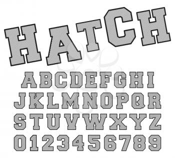 Hatch alphabet font template. Letters and numbers line design. Vector illustration.