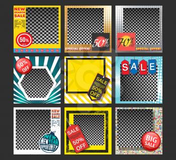 Set of sale banner templates with empty space for product image. Vector illustration.