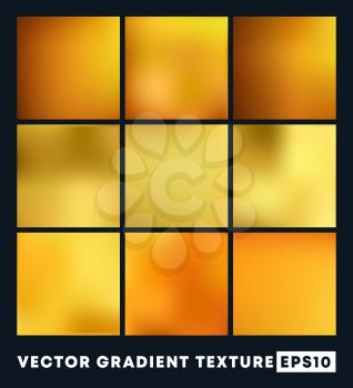 Set of gold gradient texture pattern background. Vector illustartion.
