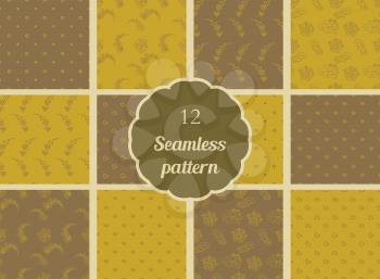 Abstract flowers, hearts, circles. Set of seamless patterns in soft brown and brown tones. The patterns for textiles, scrapbooking and other creative