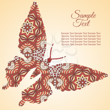 Doodle butterfly. Zentangl drawing. Holiday card. Rosy and brown colors