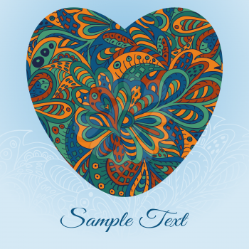 floral doodle card heart ethnic pattern