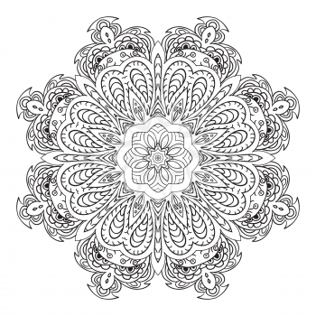 Mandala doodle drawing. floral round ornament. Ethnic motives. Zentangl Hearts. Design, yoga, meditation. Relax coloring