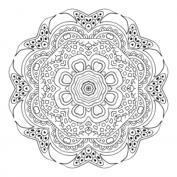 Mandala doodle drawing. floral round ornament. Ethnic motives. Zentangl. Relaxing coloring