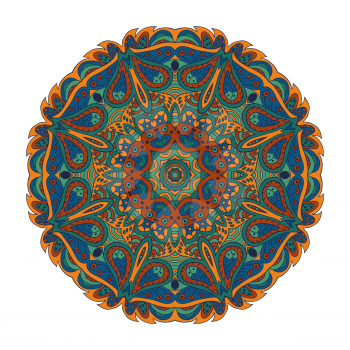 Mandala Eastern pattern. Zentangl round ornament. Brown and green colors