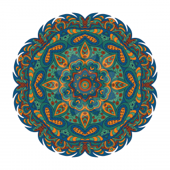 Mandala Eastern pattern. Zentangl round ornament. Green and blue tones