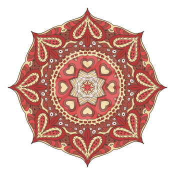 Mandala pattern. Doodle drawing. Round ornament. Cream and pink colors