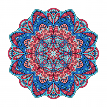 Mandala zentangl ornament. Doodle drawing. Round ornament. Red and blue colors