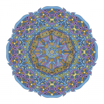 Mandala. Zentangl round ornament. Relax, meditation. blue and purple tones