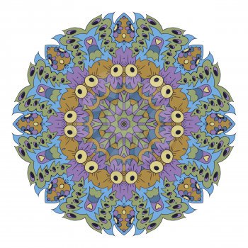 Mandala. Zentangl round ornament. Relax. Meditation. Blue, green and purple