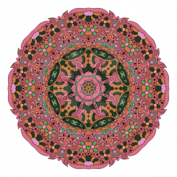 Mandala. Zentangl round ornament. Relax. Meditation. Pink tone