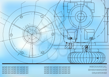 Mechanical engineering drawings on a blue background. Vector. Blue background for inscription