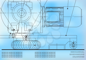 Mechanical engineering drawings on a blue background. Vector. Blue background for inscription labels