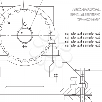 Mechanical engineering drawings on white background. Vector Inscription